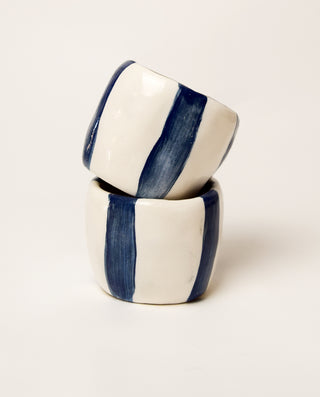 White clay striped ceramic espresso shots