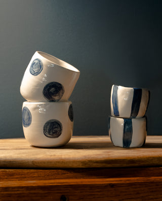 Polka Dot and Stripe different size ceramic espresso SET of 4