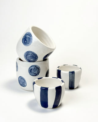 Polka Dot and Stripe different size ceramic espresso SET of 4