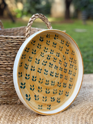 HANDCRAFTED CERAMIC SERVING PLATTER WITH LEAFS
