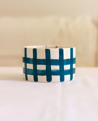 HANDMADE CERAMIC BOWL PETROL PLAID