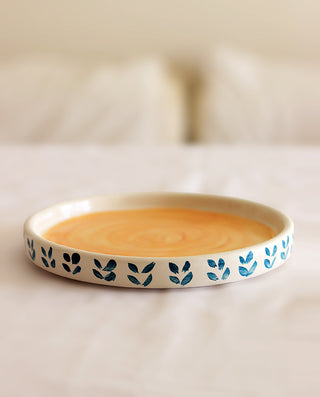 HANDMADE CERAMIC DESSERT PLATE WITH LEAFS