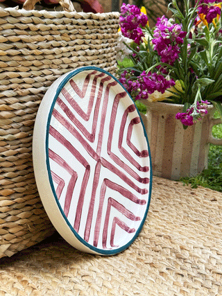 HANDMADE CERAMIC DINNER PLATE PURPLE STRIPES