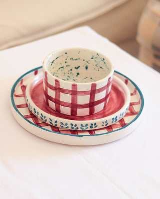HANDMADE CERAMIC PLAID BOWL TABLEWARE SET