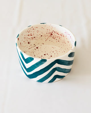 HANDMADE CERAMIC SOUP BOWL WITH HANDPAINTED STRIPES
