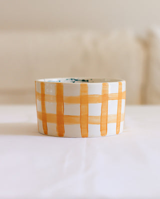 YELLOW PLAID CERAMIC SOUP BOWL