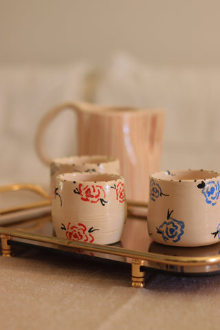 Handcrafted Ceramic Roses Mug SET of 4