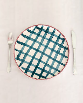 PETROL PLAID HANDMADE CERAMIC DINNER PLATE