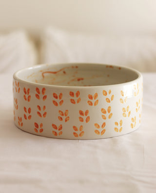 CERAMIC BOWL WITH YELLOW LEAFS HAND PAINTED
