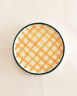 YELLOW_PLAID_HANDMADE CERAMIC DINNER PLATE