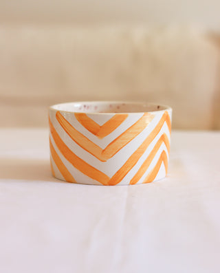 YELLOW STRIPE HAND PAINTED CERAMIC BOWL