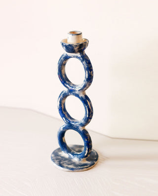 Blue handmade ceramic candle holder