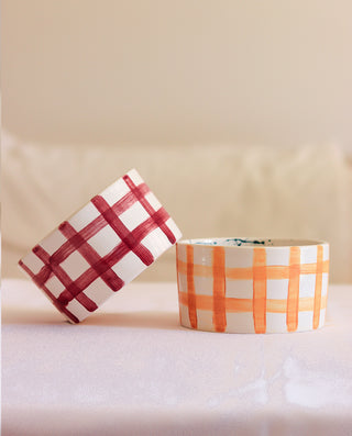hand painted ceramic plaid bowls greece