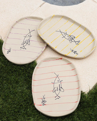 Oval Handcrafted Ceramic Plates with fish drawing