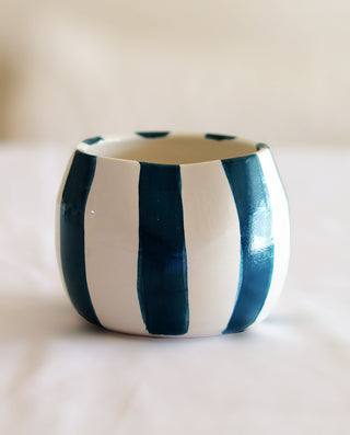 Blue stipe handmade ceramic mug