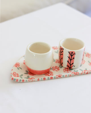 CERAMIC COFFEE MUGS WITH PINK FLORAL PAINTING