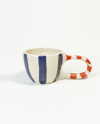 STONEWARE STRIPE MUG WITH HANDLE