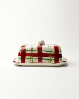 Handcrafted Plaid Ceramic Butter Dish