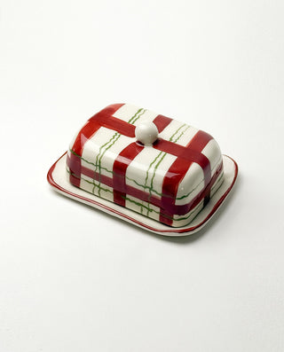 Handcrafted Plaid Ceramic Butter Dish
