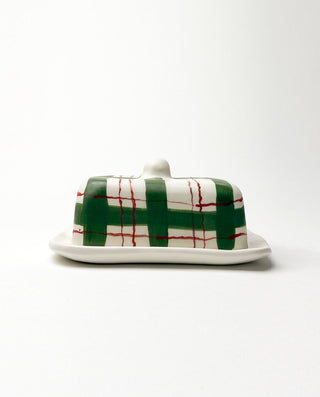 Plaid Ceramic Festive Butter Dish