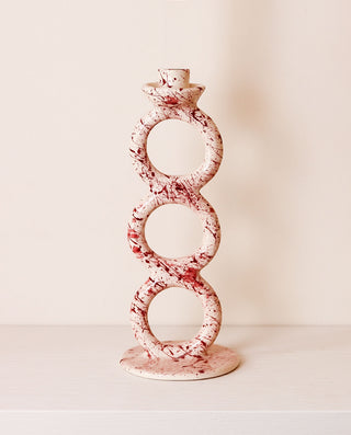 Ceramic white candle holder with purple splashes