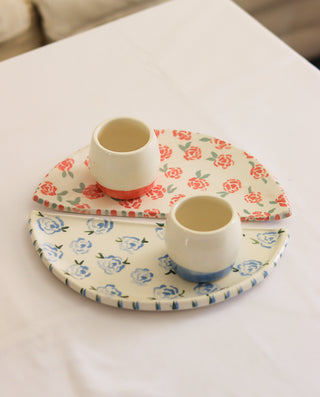 UNIQUE GIFT FLORAL CERAMIC ESPRESSO CUP SET PINK AND BLUE