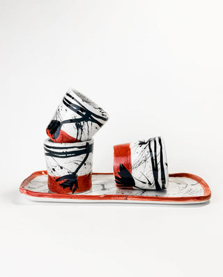 Greek coffee cups with red, black and white color