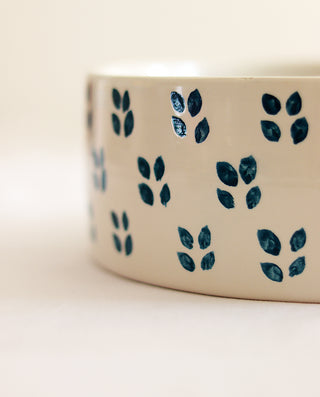 HANDCRAFTED CERAMIC BOWL WITH PETROL LEAFS