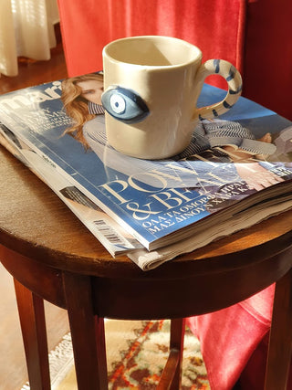 HANDMADE CERAMIC BLUE EYE MUG WITH HANDLE