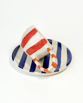 HANDPAINTED CERAMIC MUG WITH STRIPES AND HANDLE
