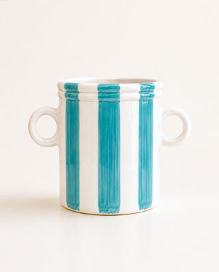 Minimalist striped ceramic vase with handles