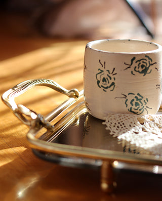 CERAMIC TEA CUP HAND PAINTED WITH GREEN ROSES