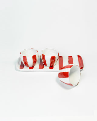 RED STRIPE HANDMADE CERAMIC SHOTS