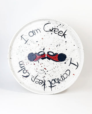 Round ceramic plate with Greek Tsarouchi hand paint