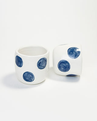 SET HANDMADE CERAMIC MUGS WITH BLUE DOTS