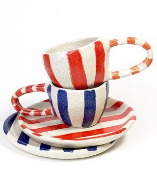 SET STRIPE CERAMICS MUGS WITH ROUND SAUCER
