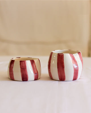 SET OF 2 CERAMIC NORDIC STYLE STRIPED COFFEE MUGS