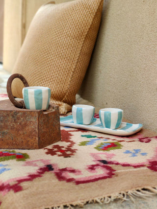 STRIPED CERAMIC CUPS WITH PLATE