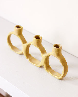 TRIPLE HANDMADE CERAMIC CANDLE HOLDER