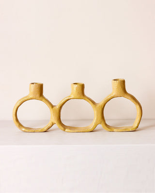 TRIPLE HANDMADE CERAMIC CANDLE HOLDER FOR HOME DECOR