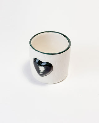 WHITE CLAY CERAMIC MUG WITH GREEN HEART
