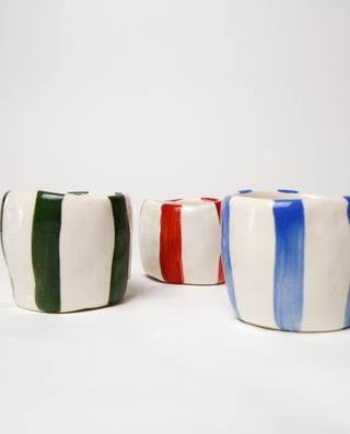 WHITE CLAY SMALL COFFEE  CUPS WITH STRIPES