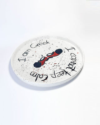 handcrafted ceramic serving object with Greek Tsarouchi 