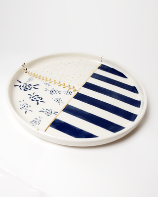 ceramic serving platter with real gold details