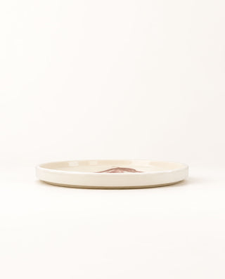 POMONA pear dinner plate with expressive red brushstrokes, handmade in Greece