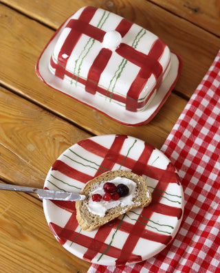 Handcrafted Plaid Ceramic Butter Dish