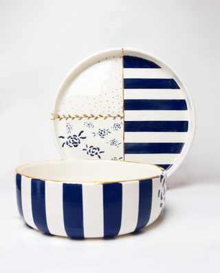 royal blue stripe ceramic tableware set