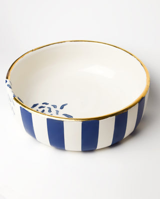 royal blue stripe ceramic salad bowl