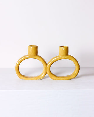 unique yellow handmade ceramic candlesticks